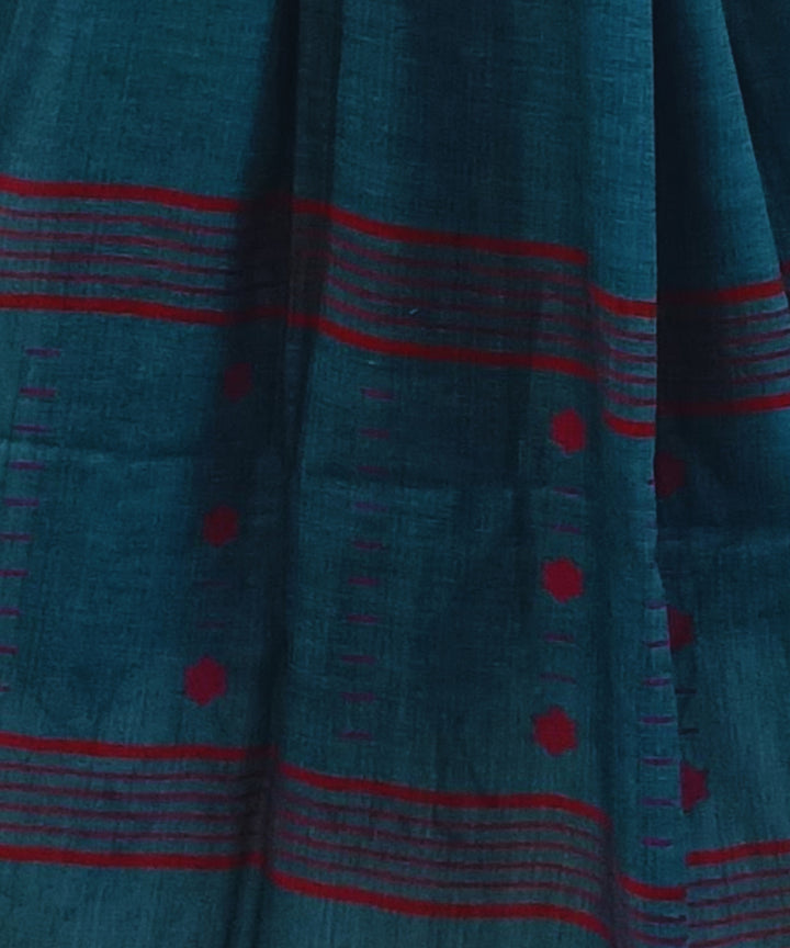 Navy blue red handwoven cotton jamdanistole