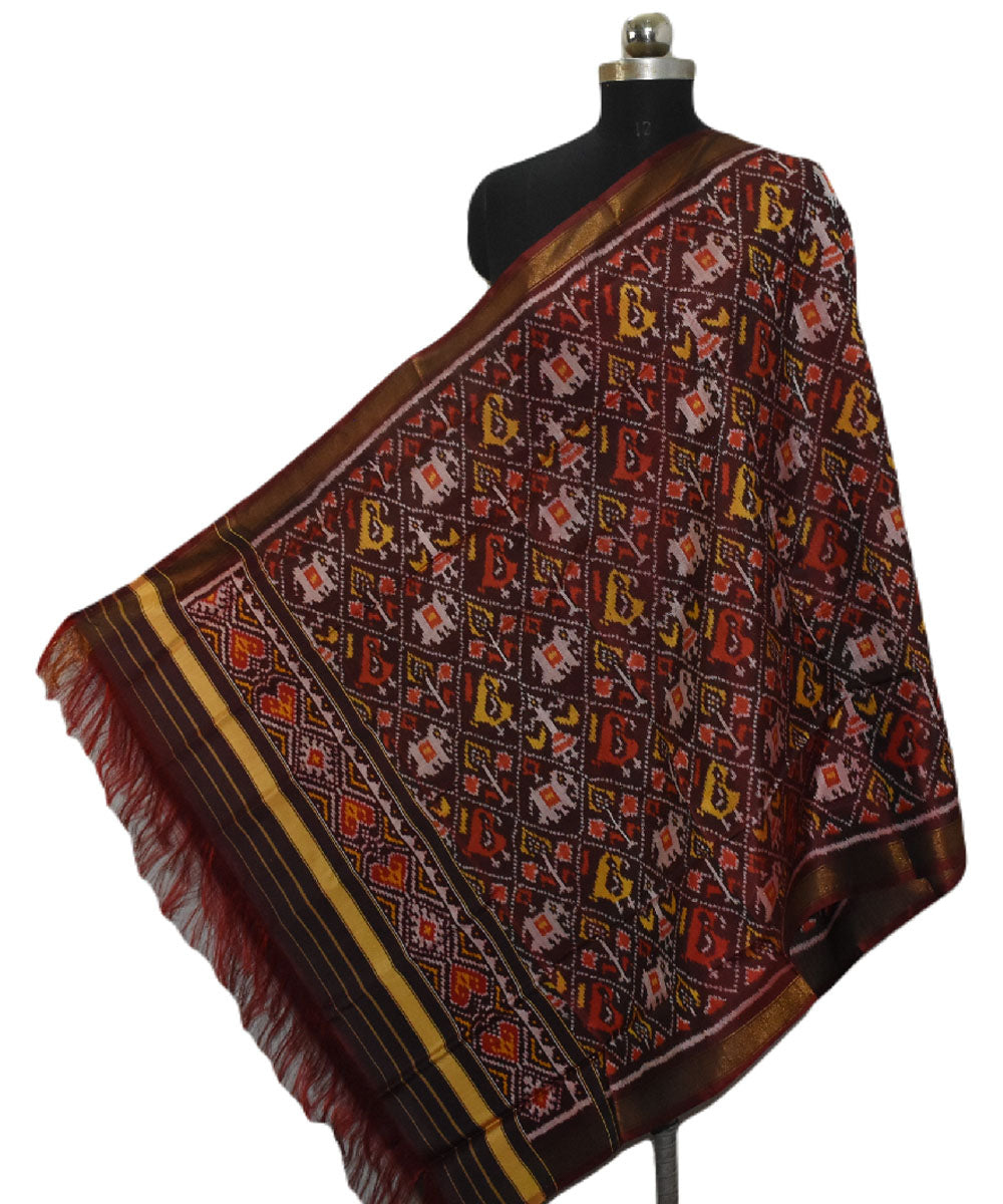 Maroon red handloom silk patola dupatta