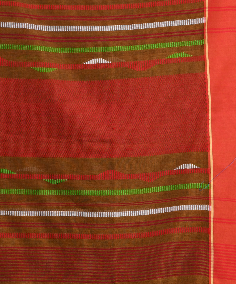 Mustard red handloom cotton bengal saree