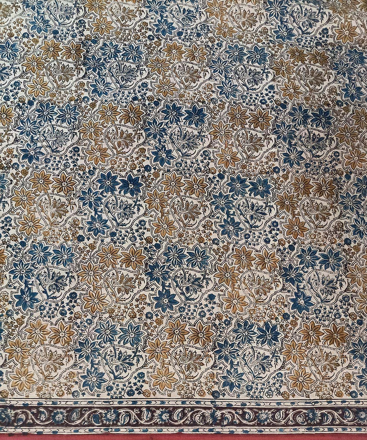 Offwhite blue kalamkari cotton hand printed saree