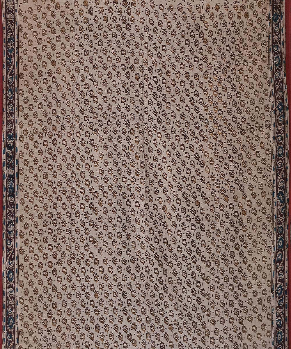 Offwhite blue kalamkari cotton hand printed saree