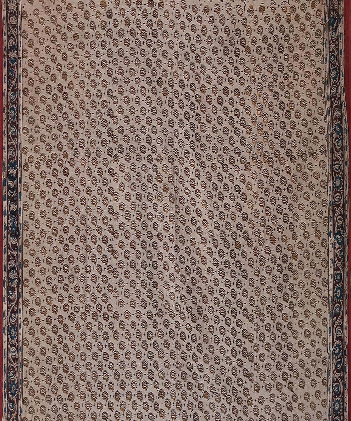 Offwhite blue kalamkari cotton hand printed saree