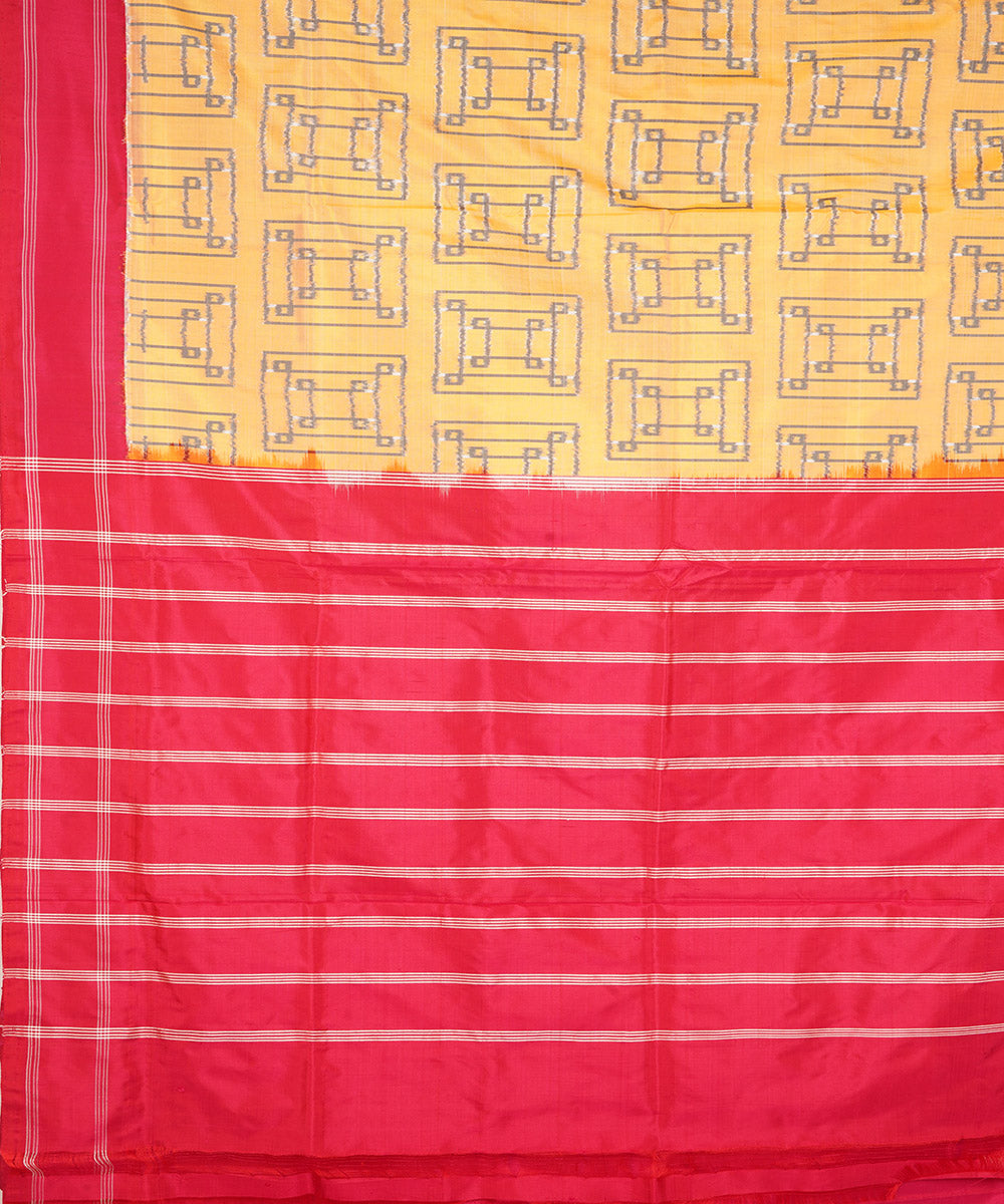 Yellow red silk handloom pochampally ikat saree