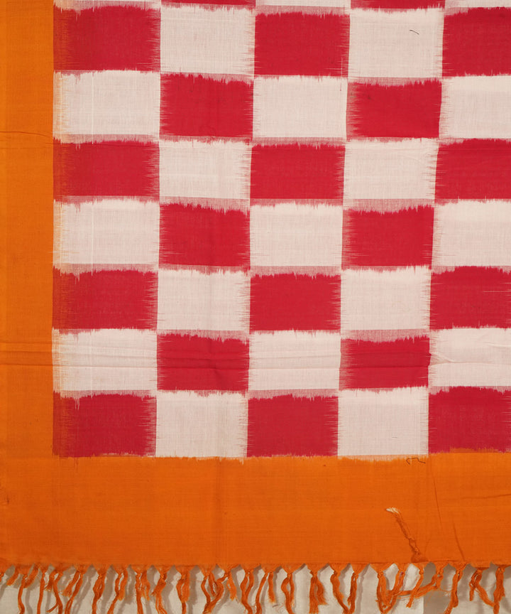 Red white handwoven cotton pochampally ikat dupatta