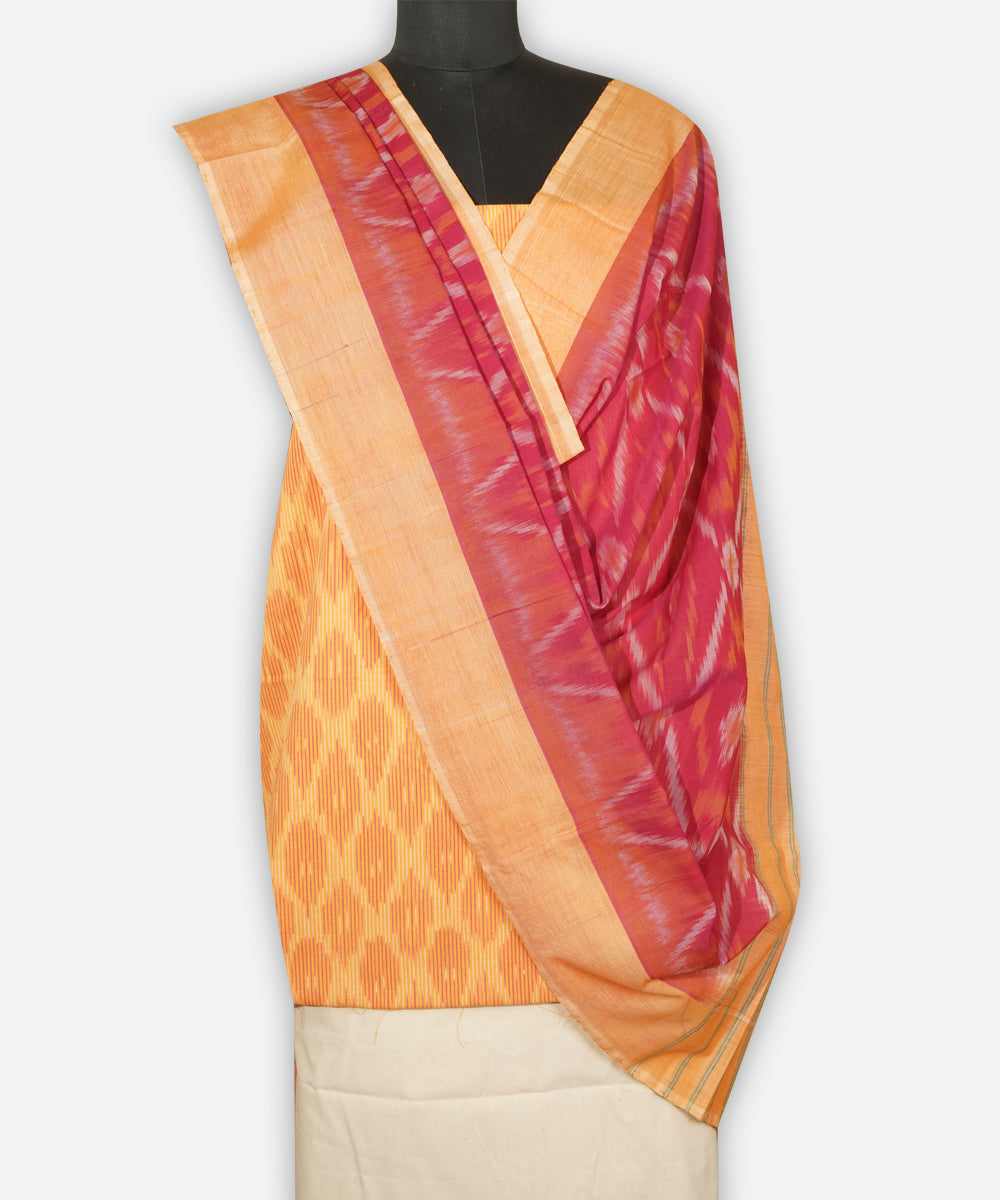 3pc Yellow red handwoven cotton pochampally ikat dress material