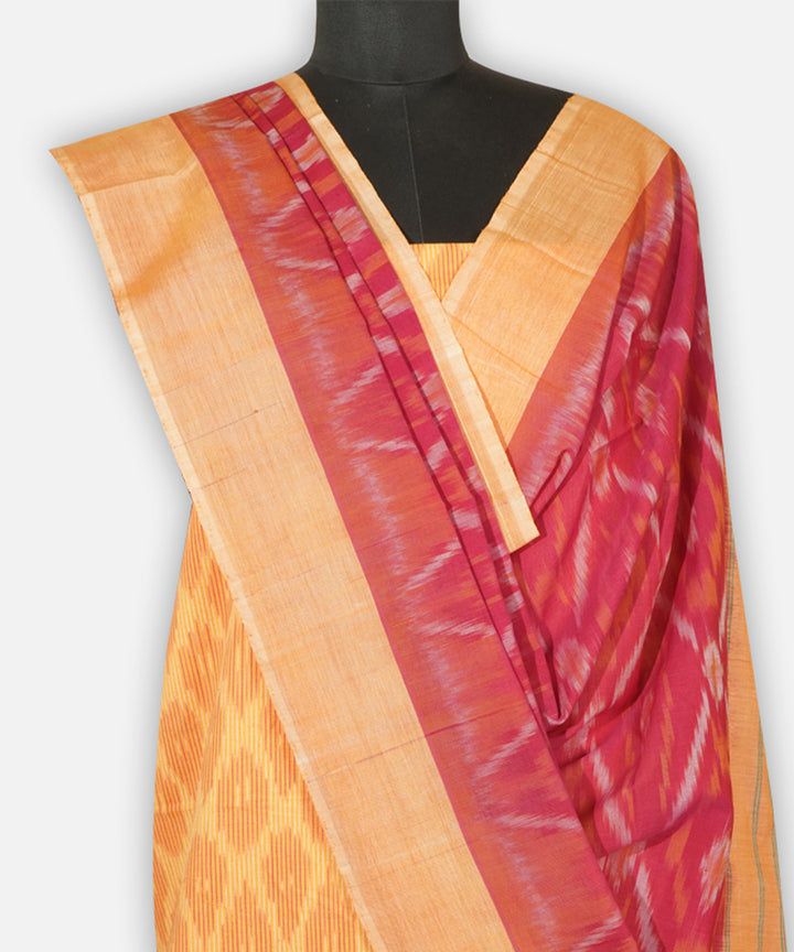 3pc Yellow red handwoven cotton pochampally ikat dress material