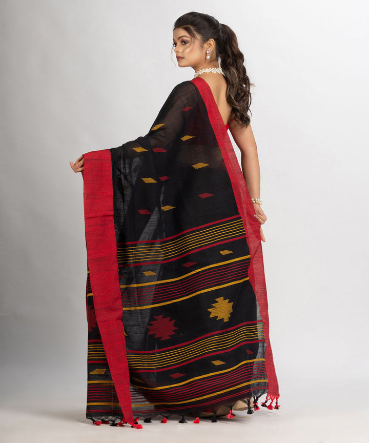 Black red handloom cotton bengal saree