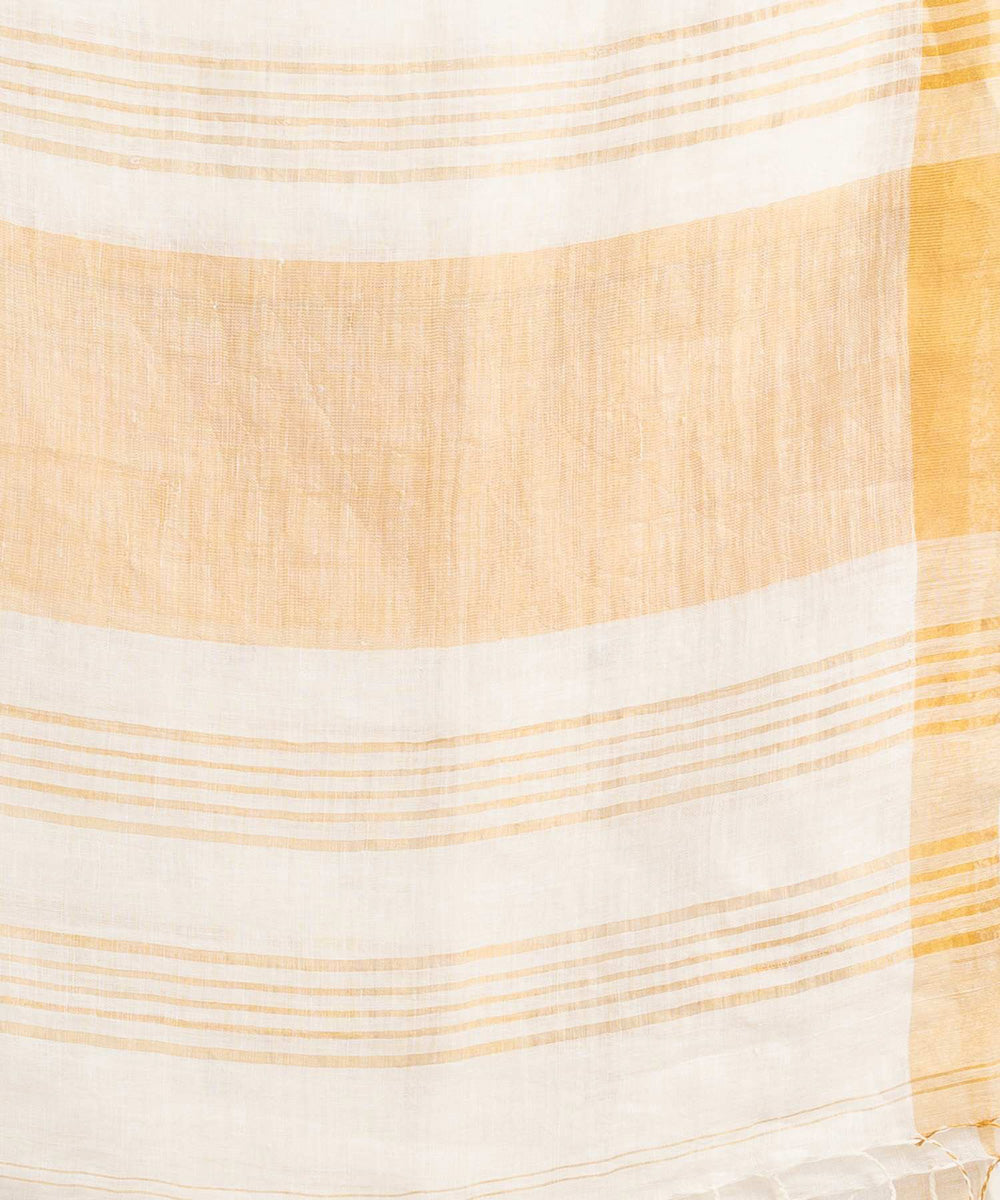 White handwoven linen bengal saree