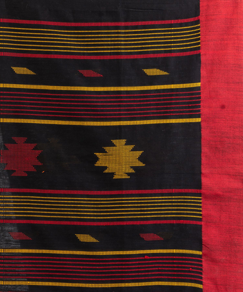 Black red handloom cotton bengal saree