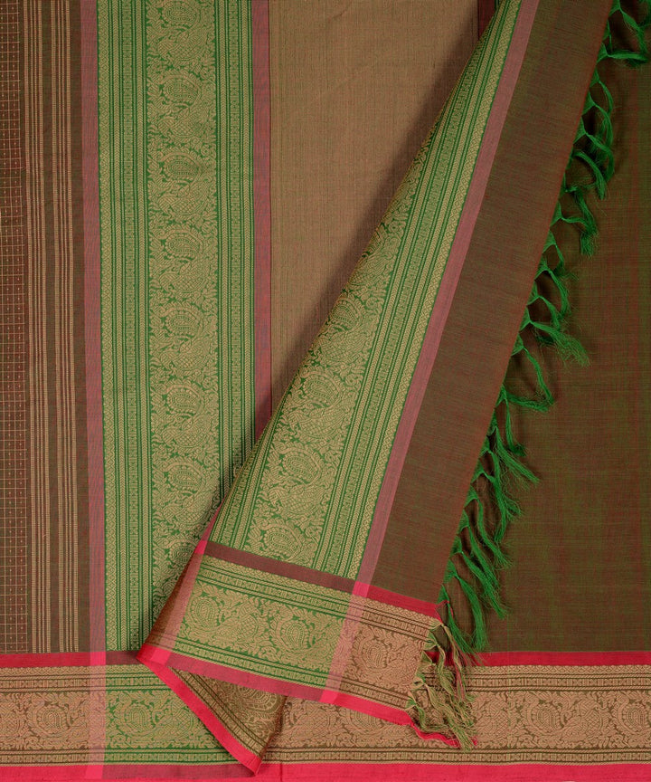 Dark green lakshadeepam butta cotton handloom kanchi saree