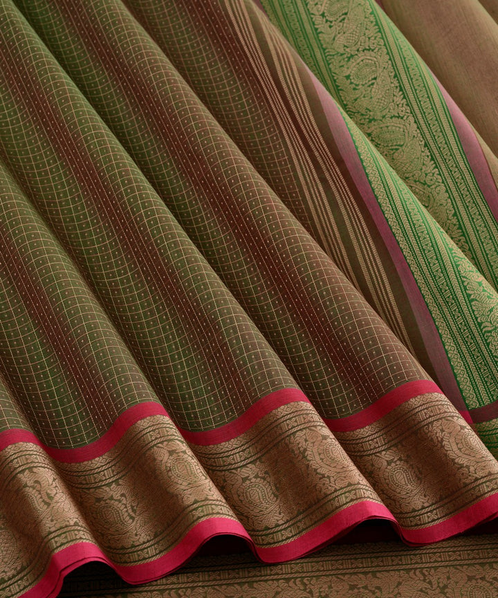 Dark green lakshadeepam butta cotton handloom kanchi saree