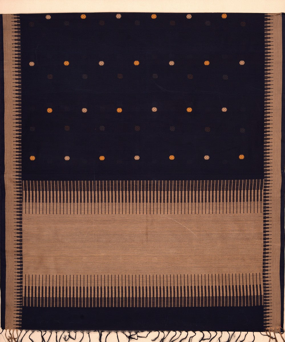 Navy blue threadwork butta cotton handloom kanchi saree