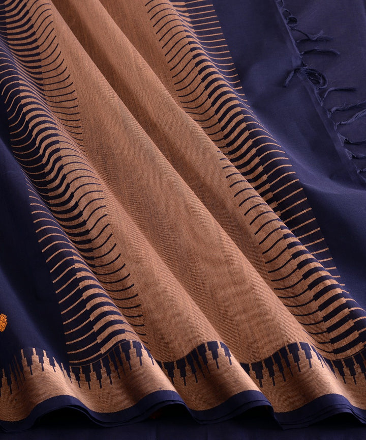 Navy blue threadwork butta cotton handloom kanchi saree