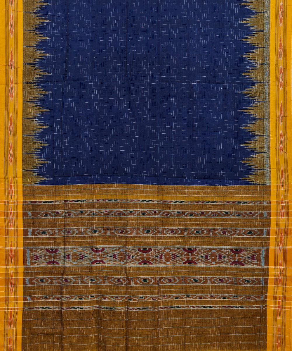 Navy blue yellow handwoven cotton sambalpuri saree