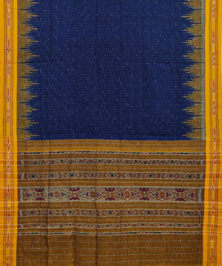 Navy blue yellow handwoven cotton sambalpuri saree