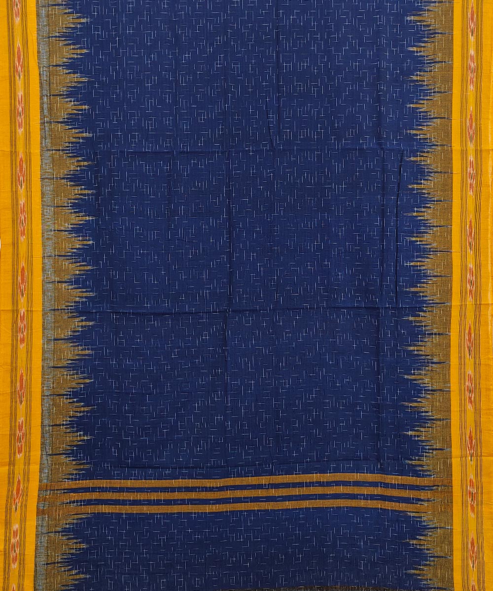 Navy blue yellow handwoven cotton sambalpuri saree