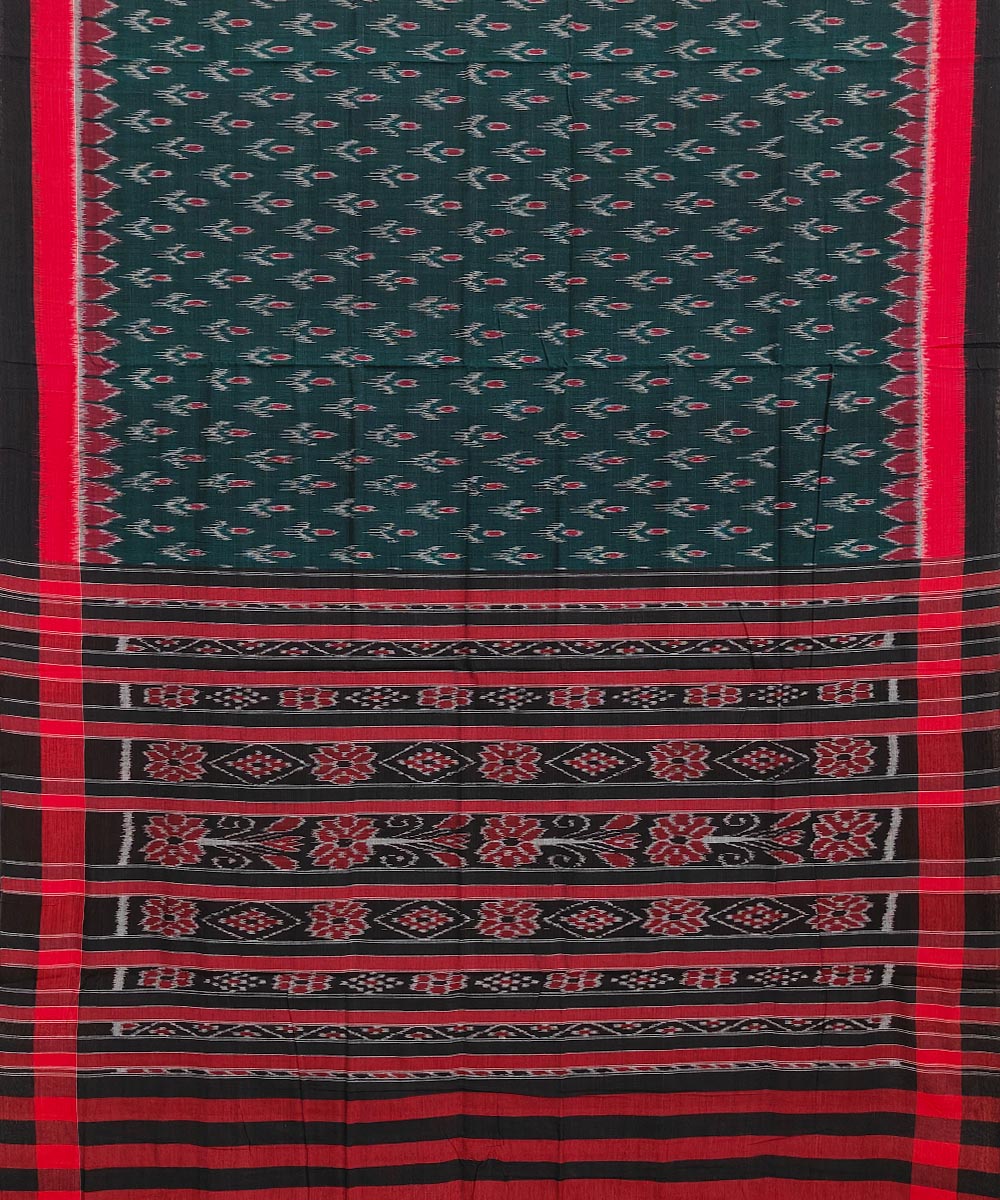 Dark green red handwoven cotton nuapatna saree