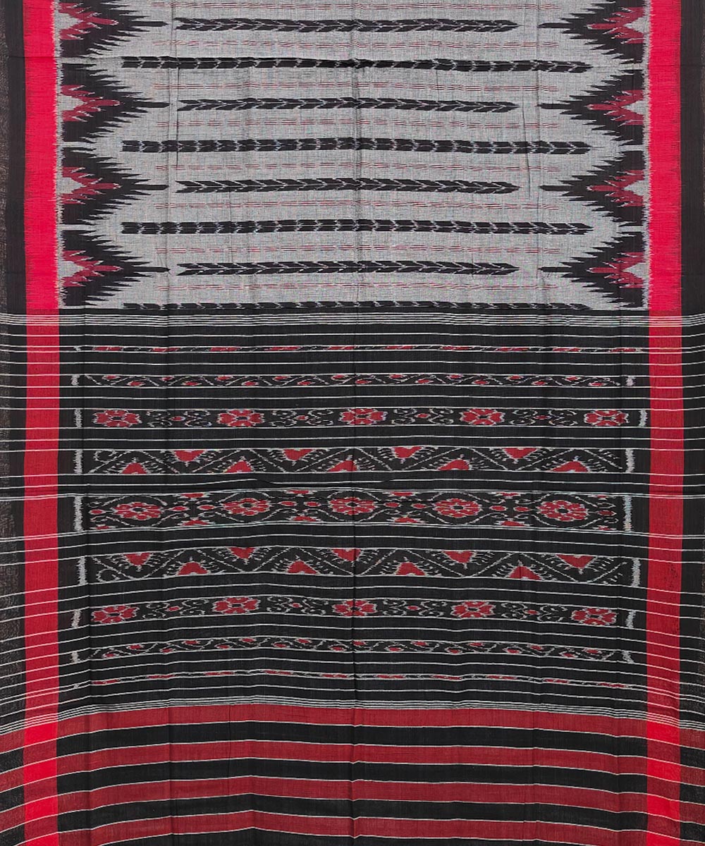 Grey red handwoven cotton nuapatna saree