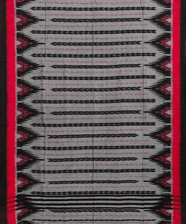 Grey red handwoven cotton nuapatna saree