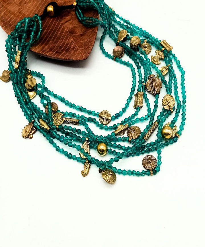 Golden blue handcrafted brass necklace