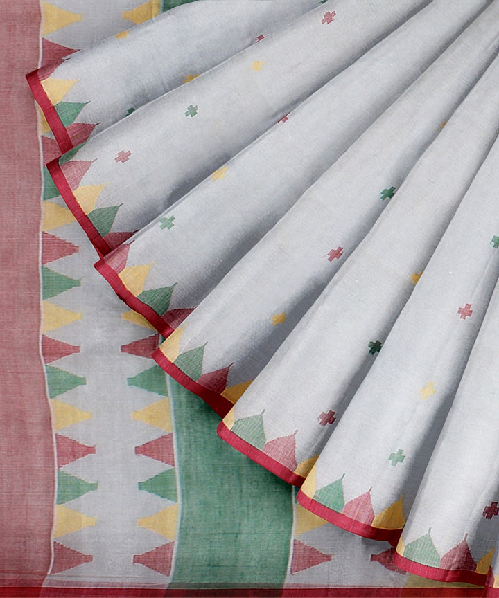 White green red handloom cotton bengal saree