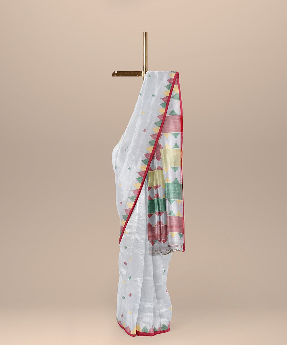 White green red handloom cotton bengal saree