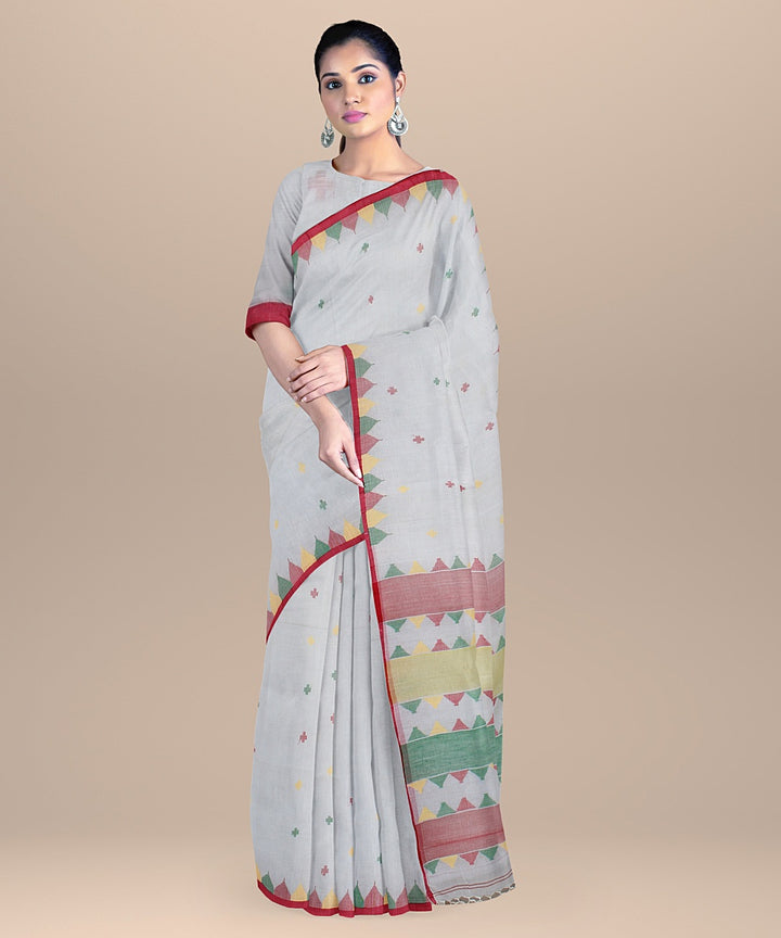 White green red handloom cotton bengal saree