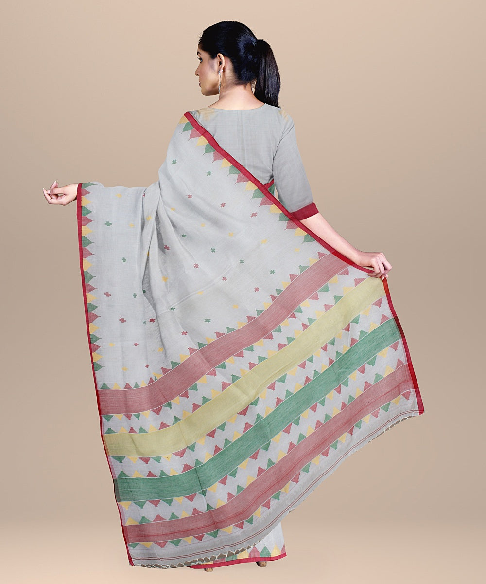 White green red handloom cotton bengal saree