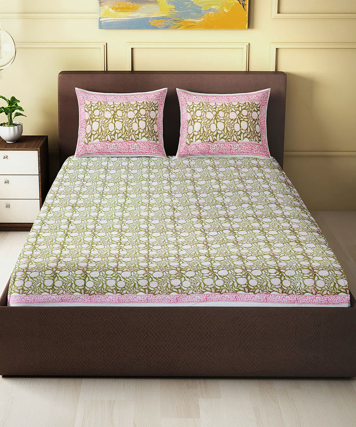 Multicolor hand block printed king size cotton double bedsheet