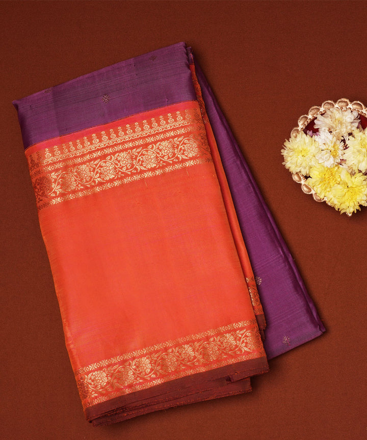 Purple with orange handwoven kanjivaram silk saree