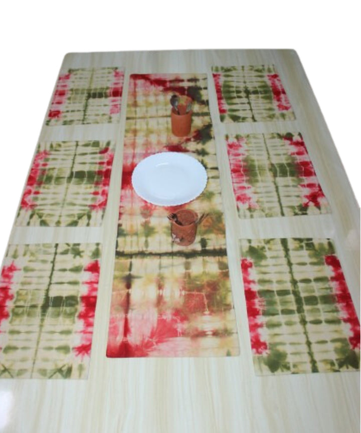 Dark green red cotton handloom tie dye table mat