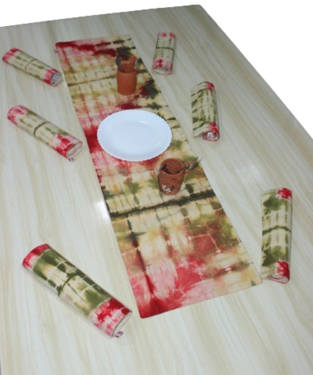 Dark green red cotton handloom tie dye table mat