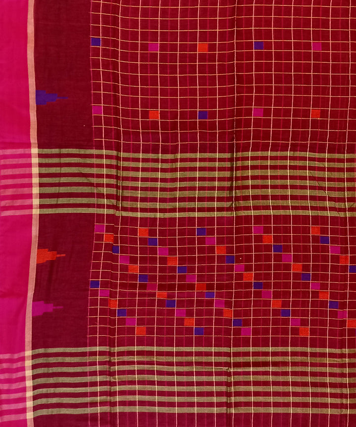 Maroon pink cotton handloom bengal saree