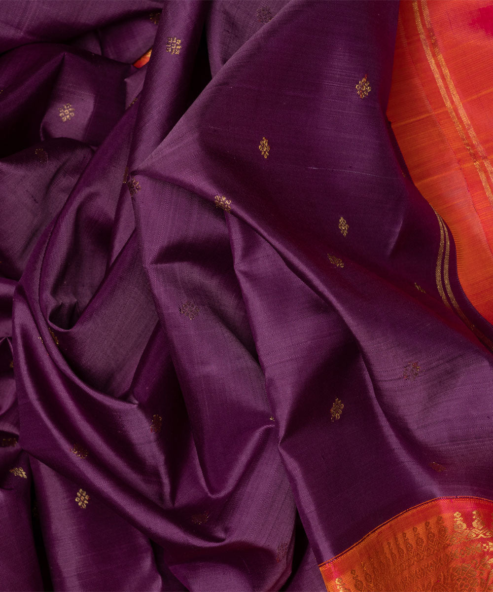 Purple with orange handwoven kanjivaram silk saree