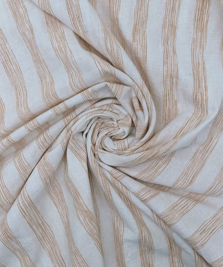 White beige stripes handloom bengal cotton fabric