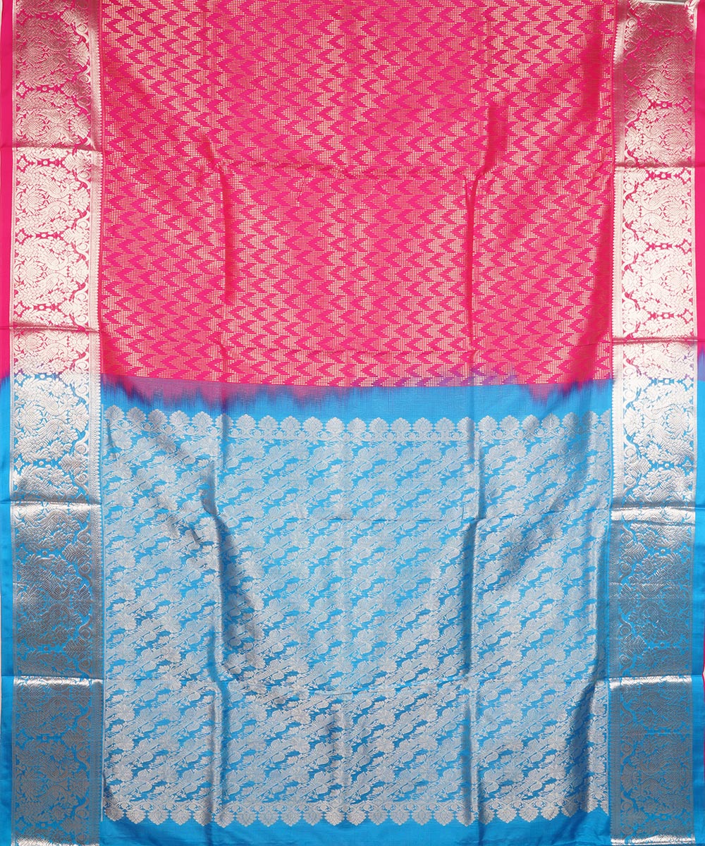 Pink cyan blue silk handloom venkatagiri saree