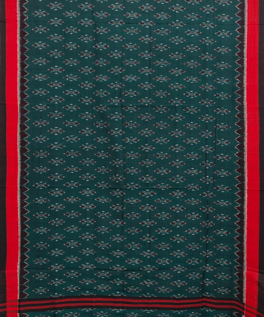 Dark green red hand woven cotton nuapatna saree