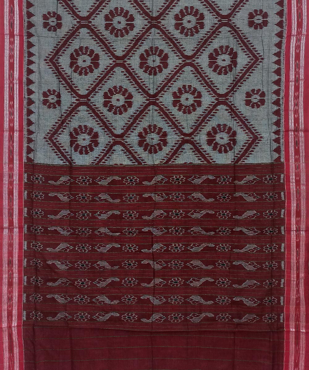 Grey maroon handwoven cotton nuapatna saree