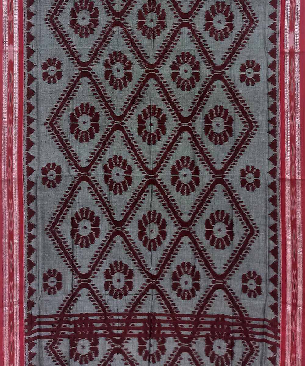 Grey maroon handwoven cotton nuapatna saree