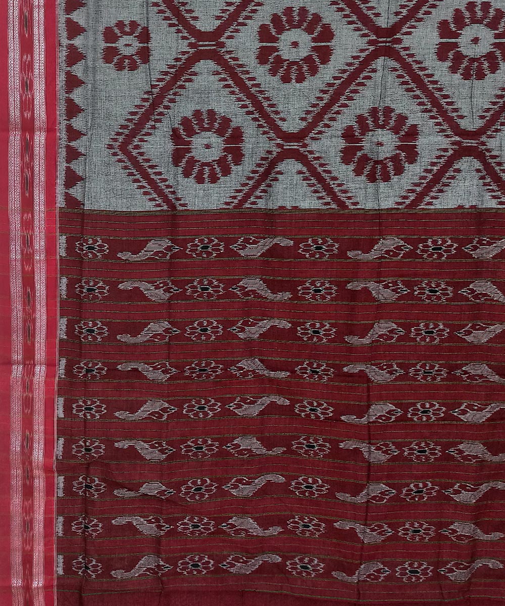 Grey maroon handwoven cotton nuapatna saree