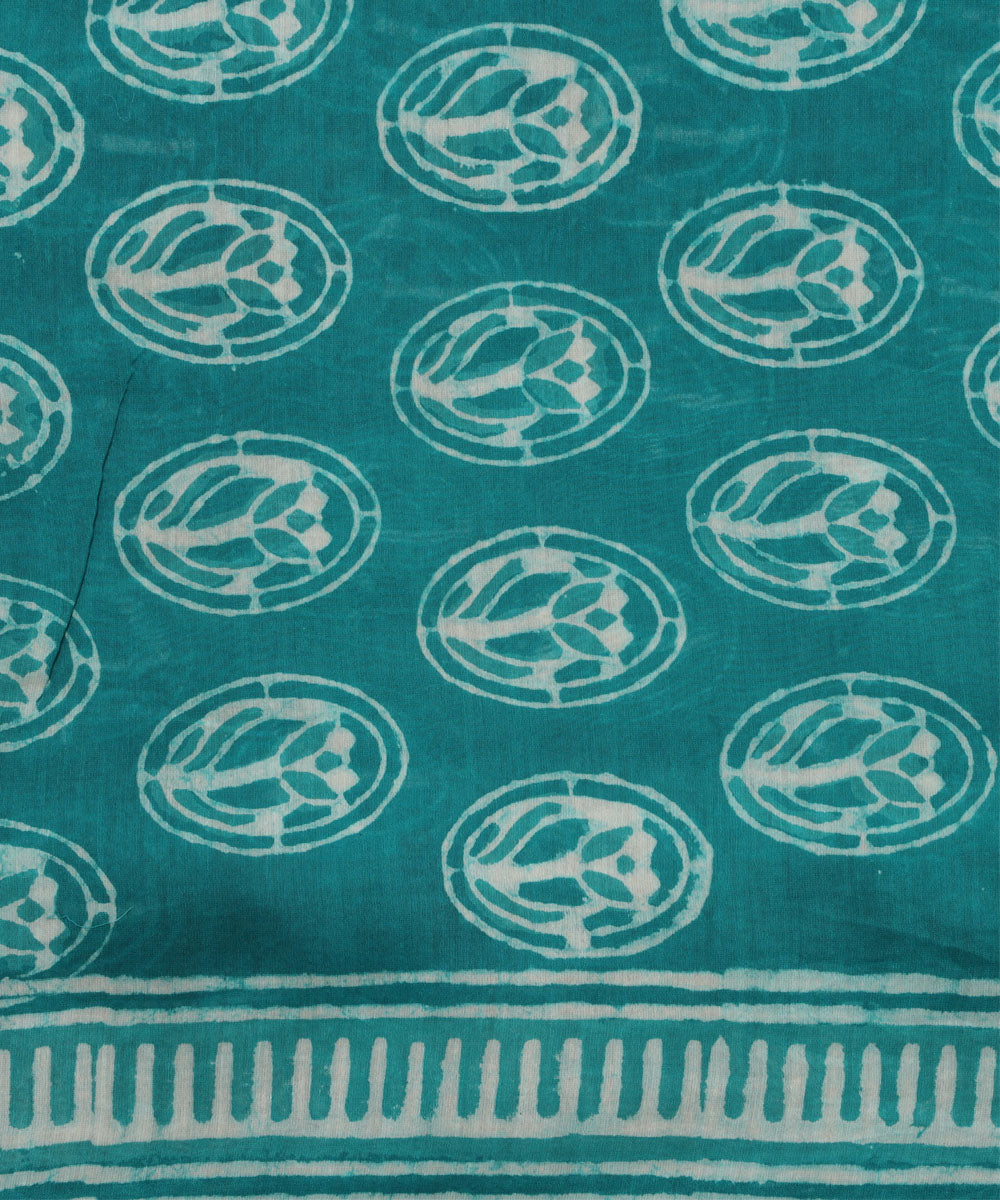 2pc Turquoise hand block print cotton silk dress material