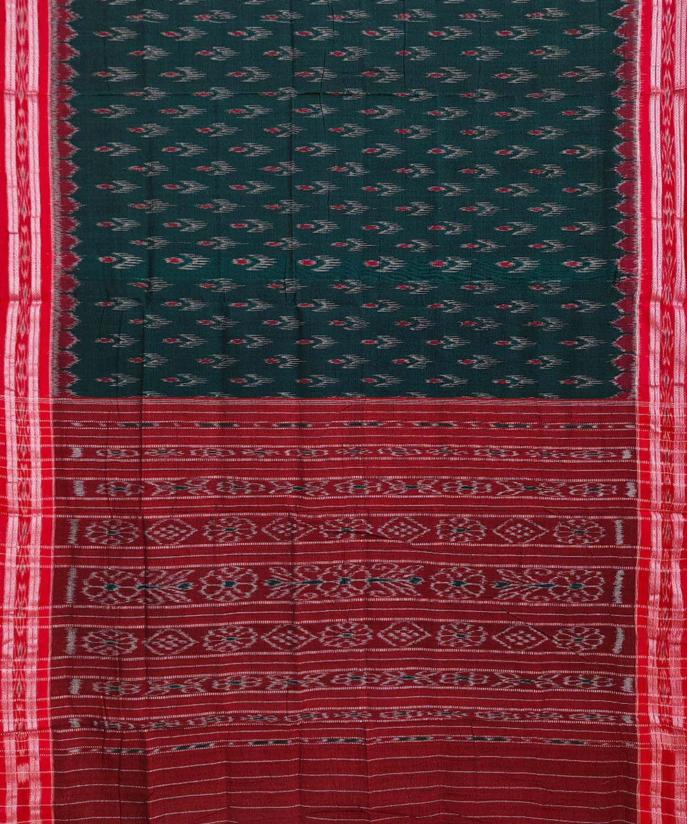 Dark green maroon handwoven cotton nuapatna saree