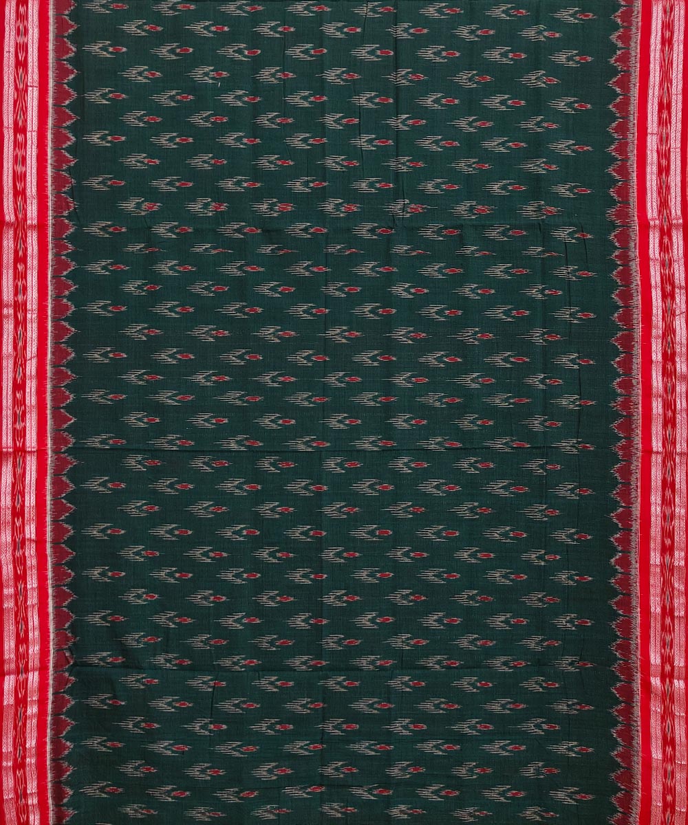 Dark green maroon handwoven cotton nuapatna saree