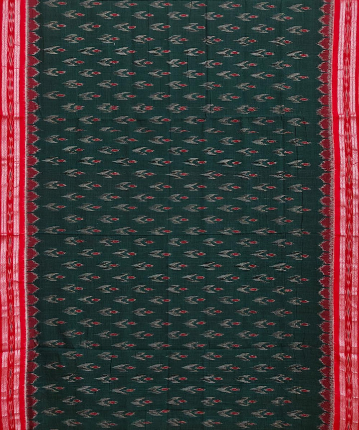 Dark green maroon handwoven cotton nuapatna saree