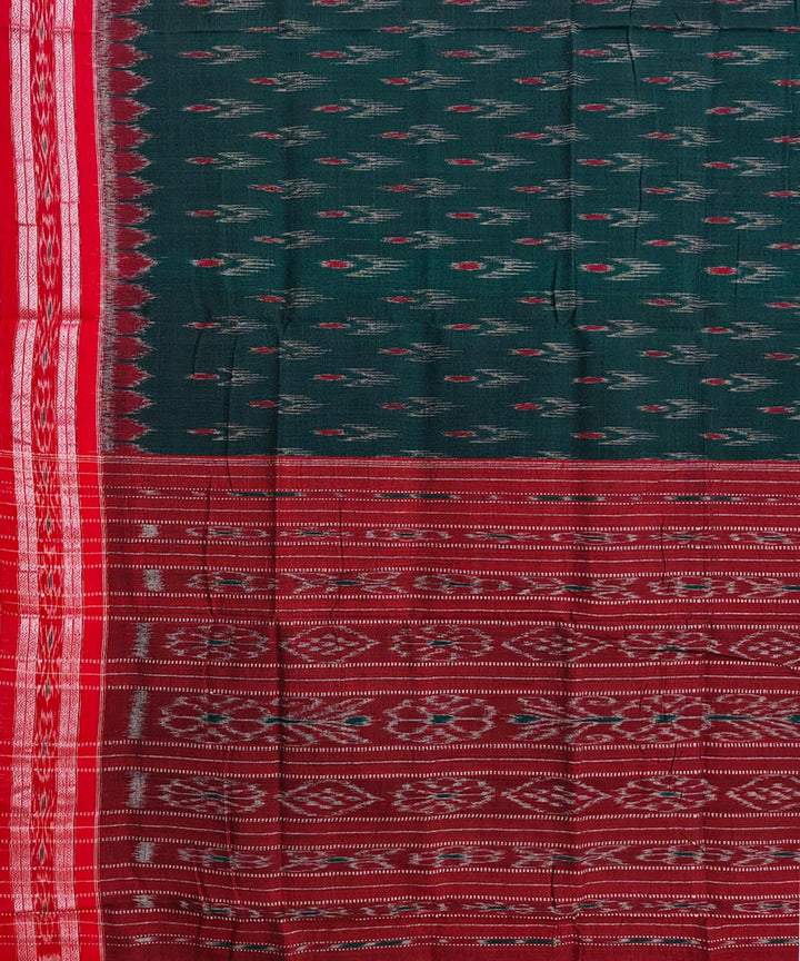 Dark green maroon handwoven cotton nuapatna saree