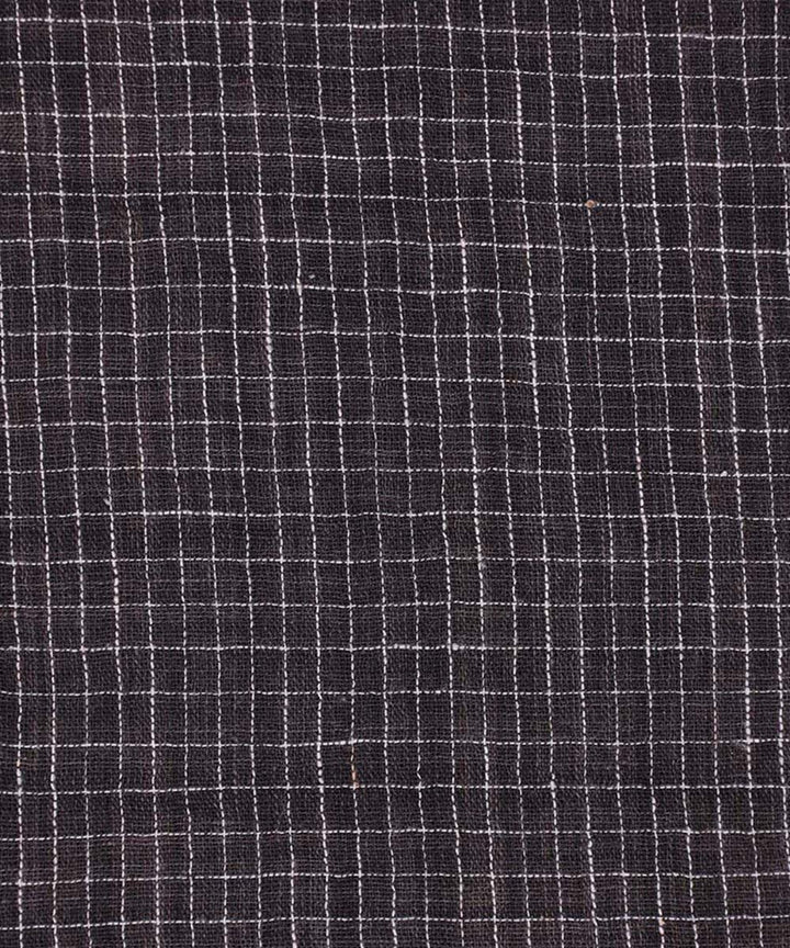 Black white checks handwoven kala cotton fabric