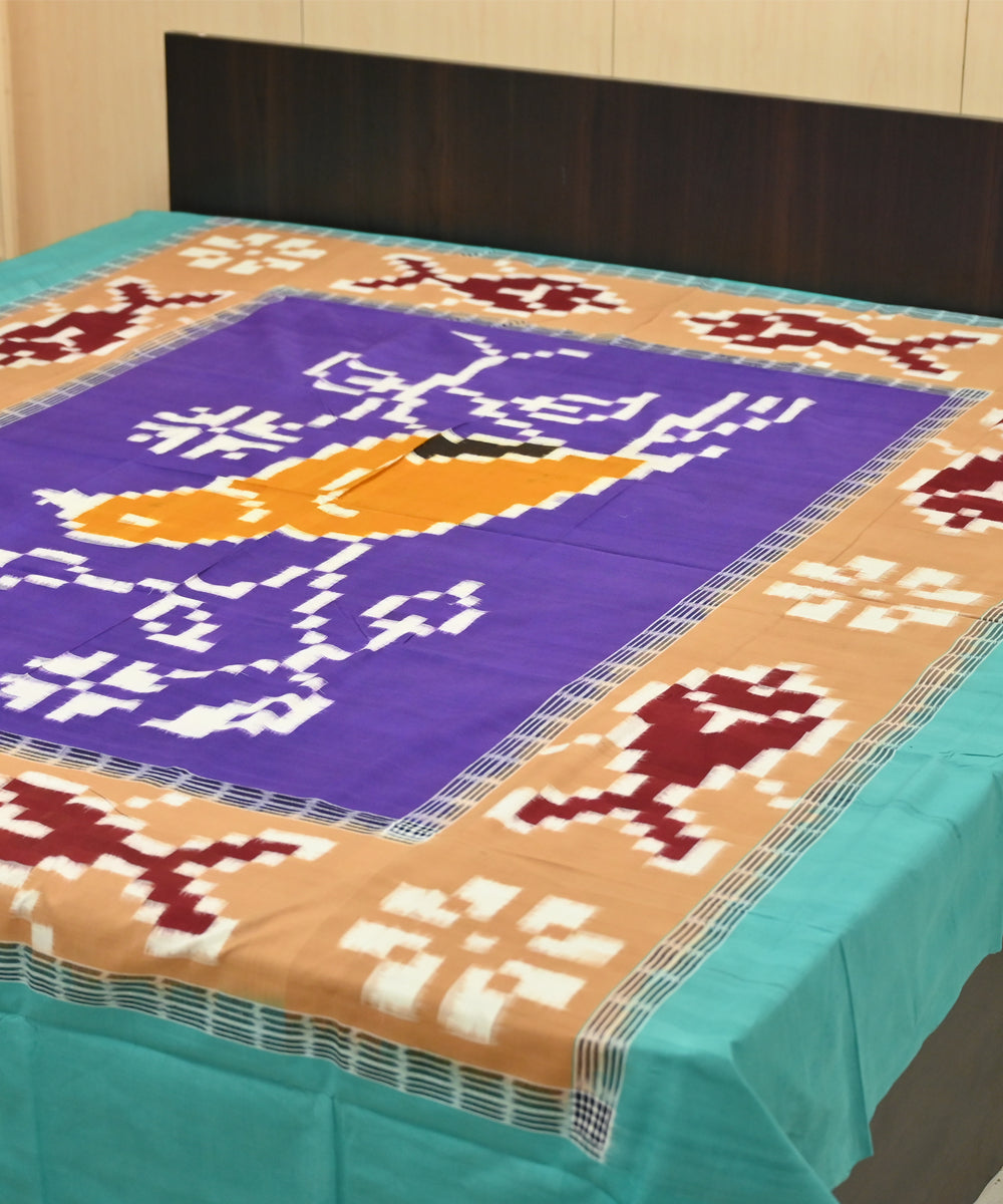 Dark magenta cadet blue burlywood handmade sambalpuri cotton bedsheet