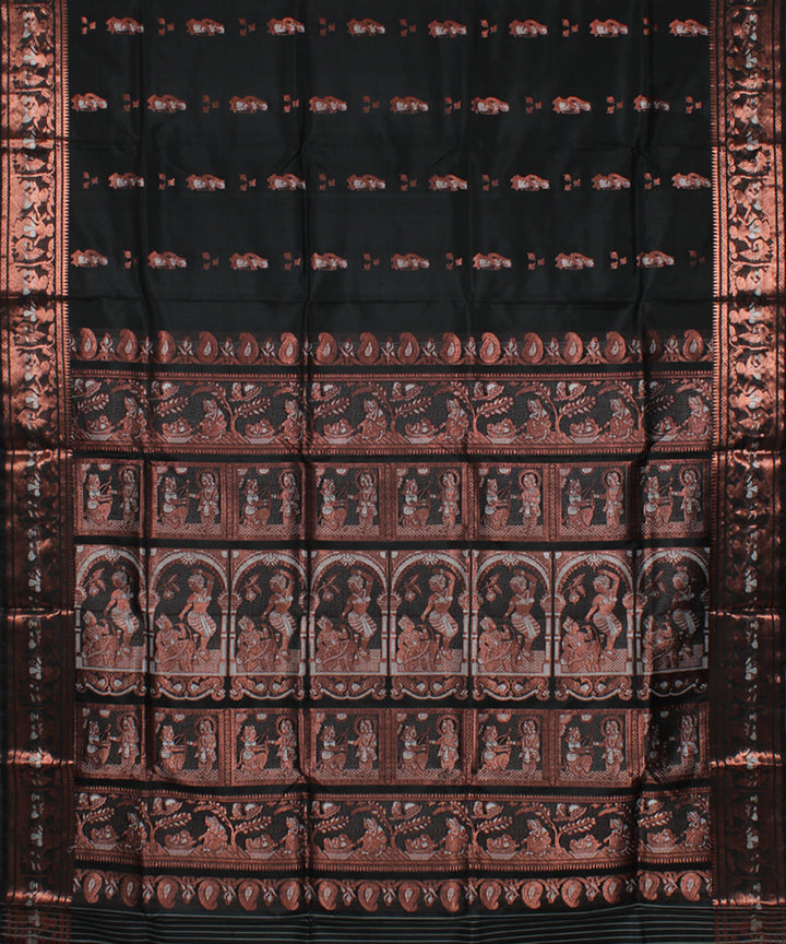 Black handwoven swarnachari baluchari silk saree