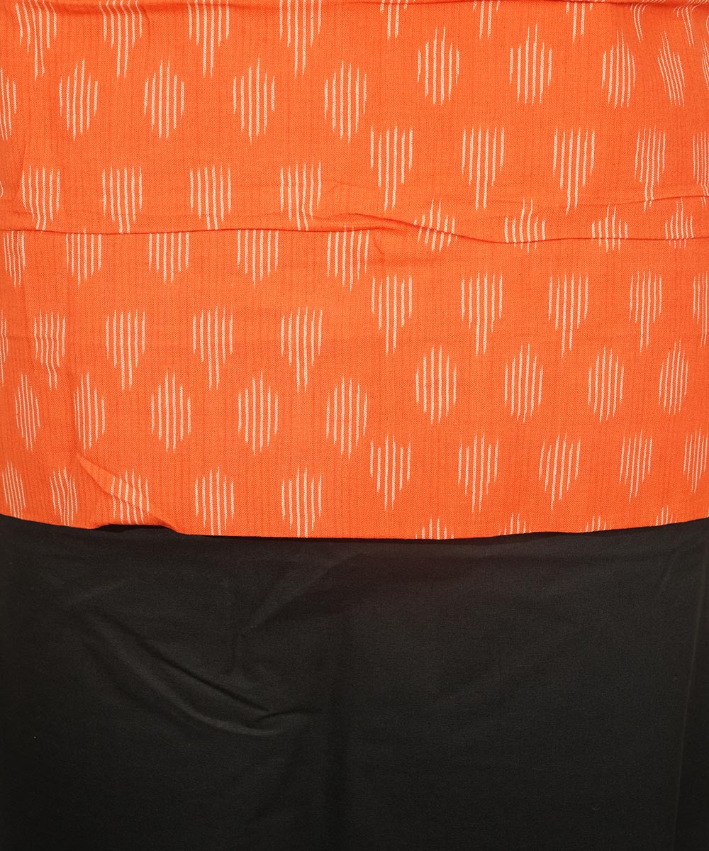 3pc Orange black handwoven cotton pochampally ikat dress material