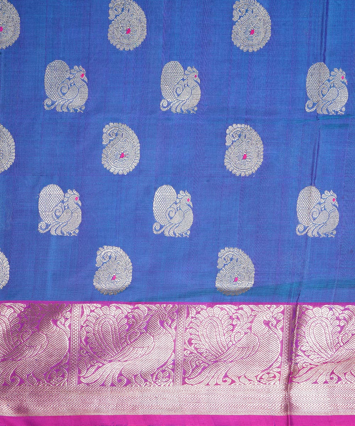 Navy blue pink silk handloom venkatagiri saree